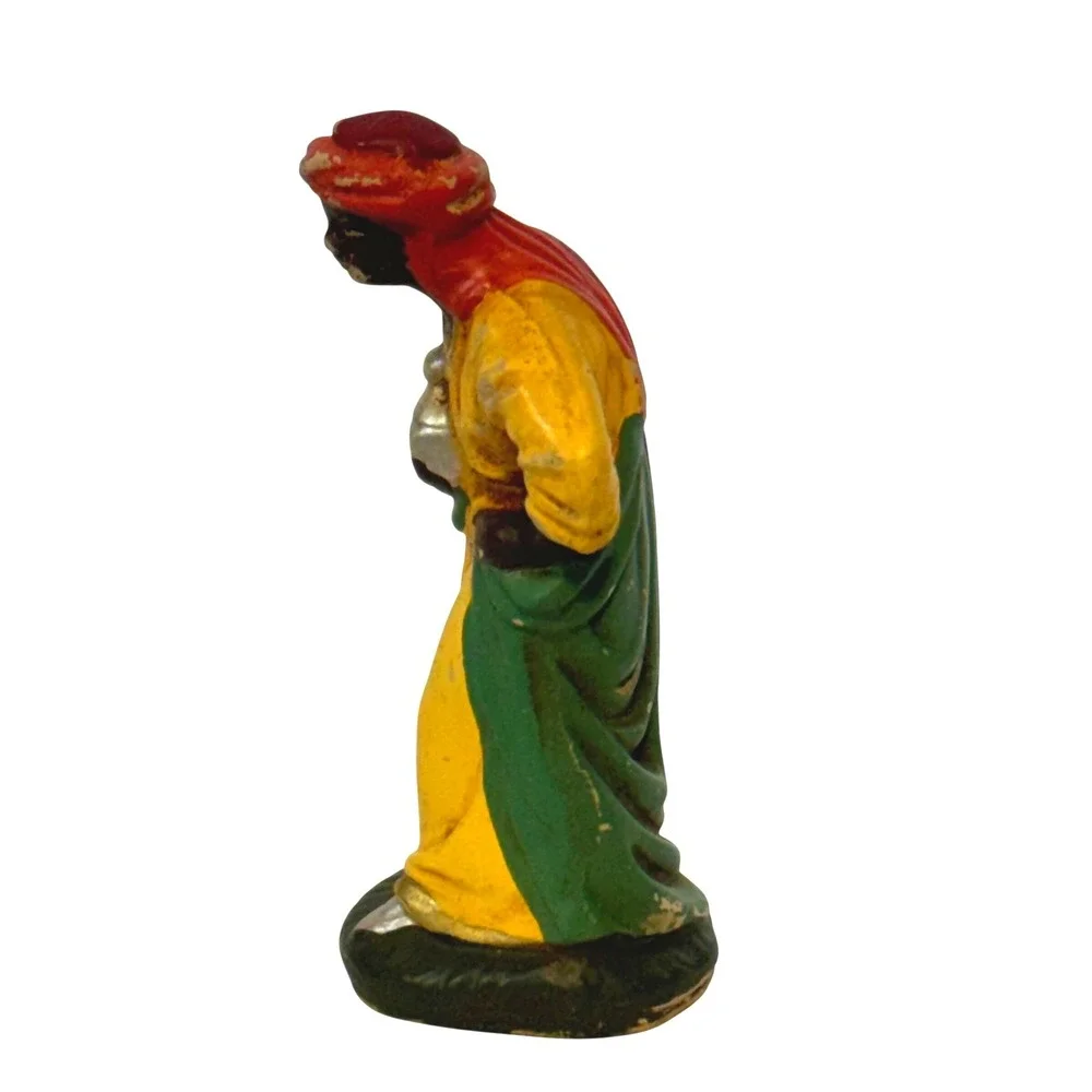 Vintage Nativity Wise Man Figurine Yellow Green Red‎ Chalkware King Magi
